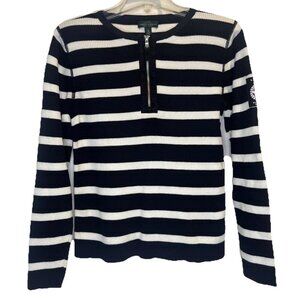 VTG LRL Ralph Lauren Black White Stripe 1/4 Zip Racing Team Patch Sweater Sz XL